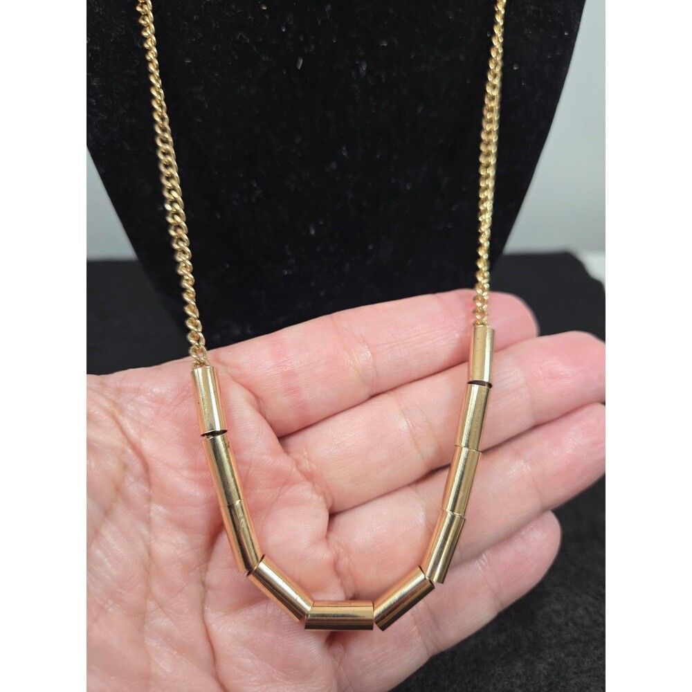 Minimalist Gold Tone Tube Bead Necklace | Dainty Layering Chain Modern Boho